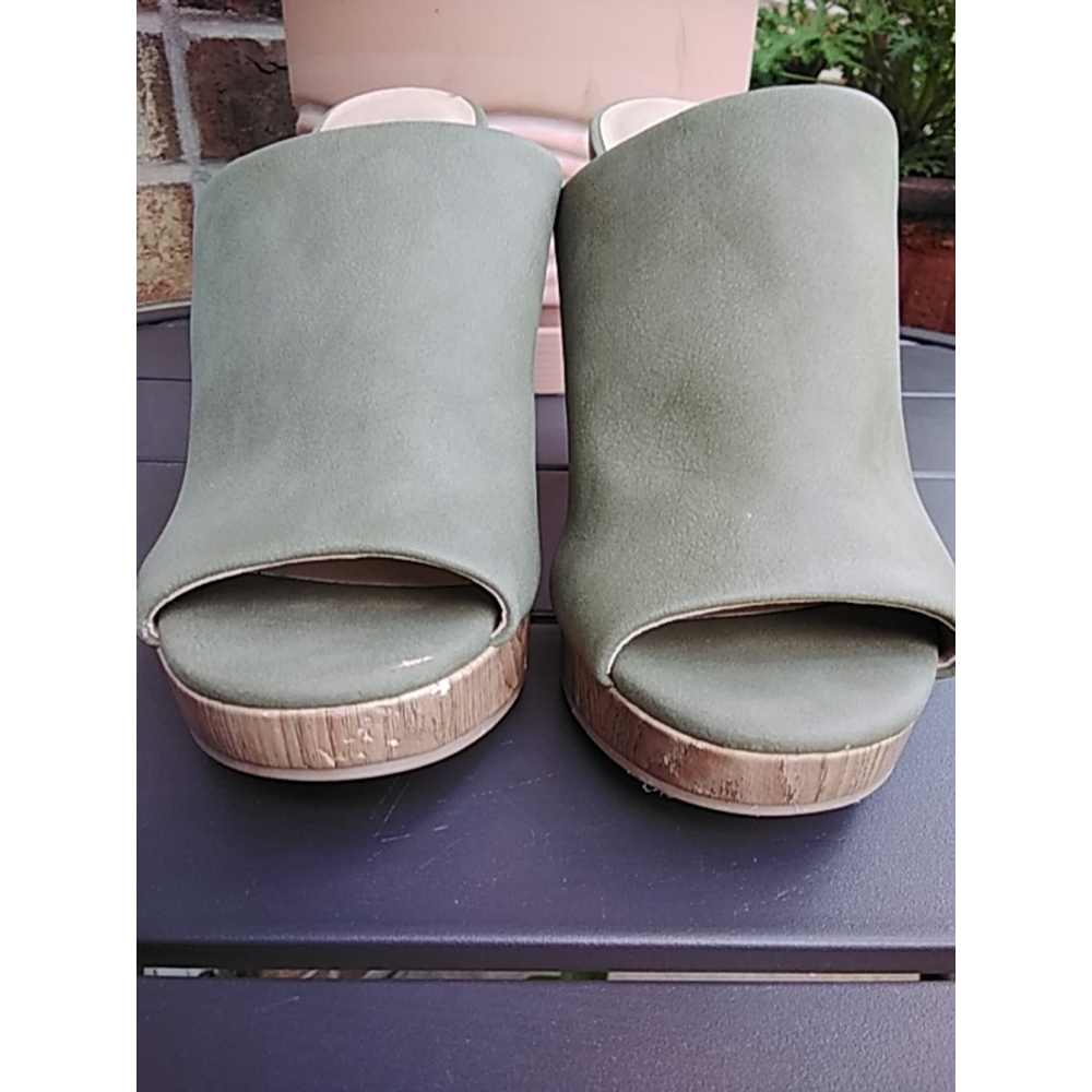 Chinese Laundry Boho Green Healed Slide-On Mules Size 5.5 Festival Chic - Picture 3 of 13